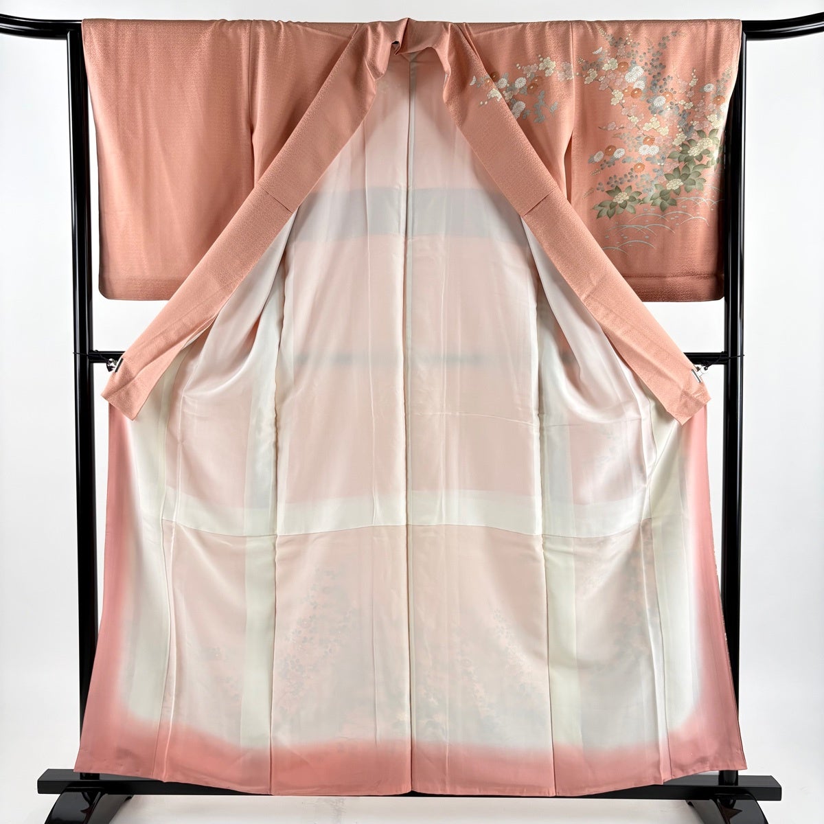 美品】 訪問着 身丈160cm 裄丈66cm M 袷 菊 草花 金彩 ぼかし サーモン