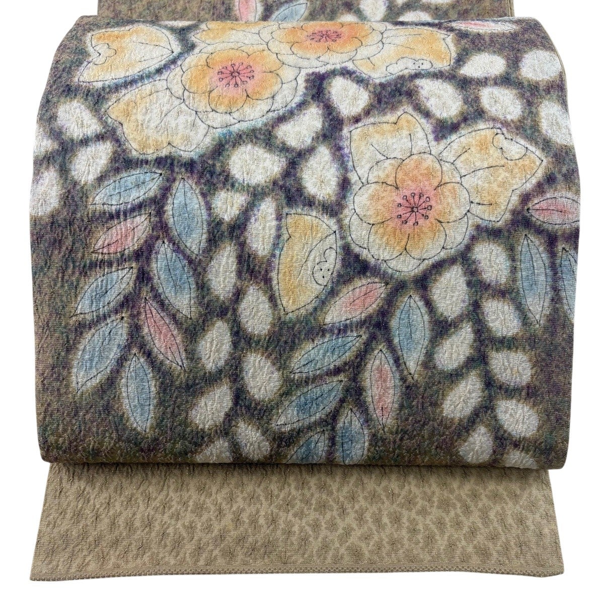 30%OFF 【美品】 袋帯 秀品 波 金銀糸 箔 薄茶色 お太鼓柄 正絹 K30