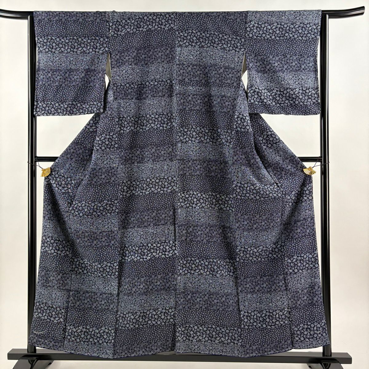 美品】 袋帯 秀品 友禅墨流し 藍染 青灰色 全通 正絹｜中古・古着