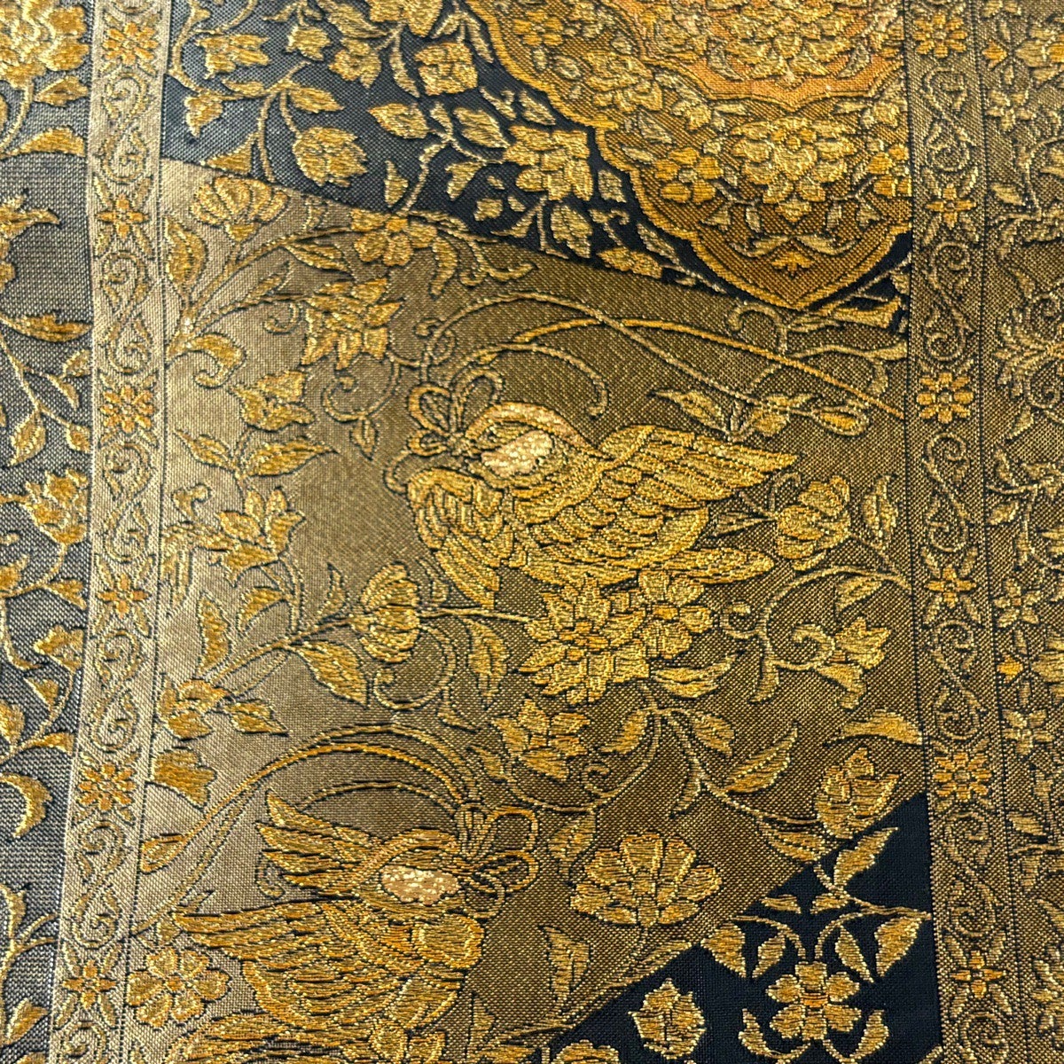 美品】 袋帯 秀品 華文 花鳥 箔 金糸 黒灰 六通 正絹｜中古・古着