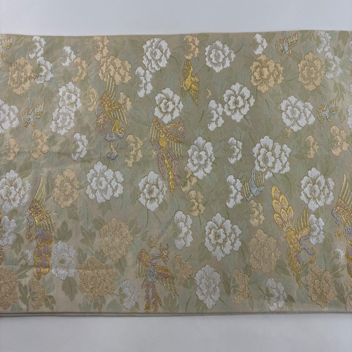 まぴ　正絹 六通袋帯 『川島織物』 【箔散らし 金銀】 美品】 袋帯 秀品 川島織物 落款あり 関西仕立て 鳳凰 牡丹 金銀糸 箔