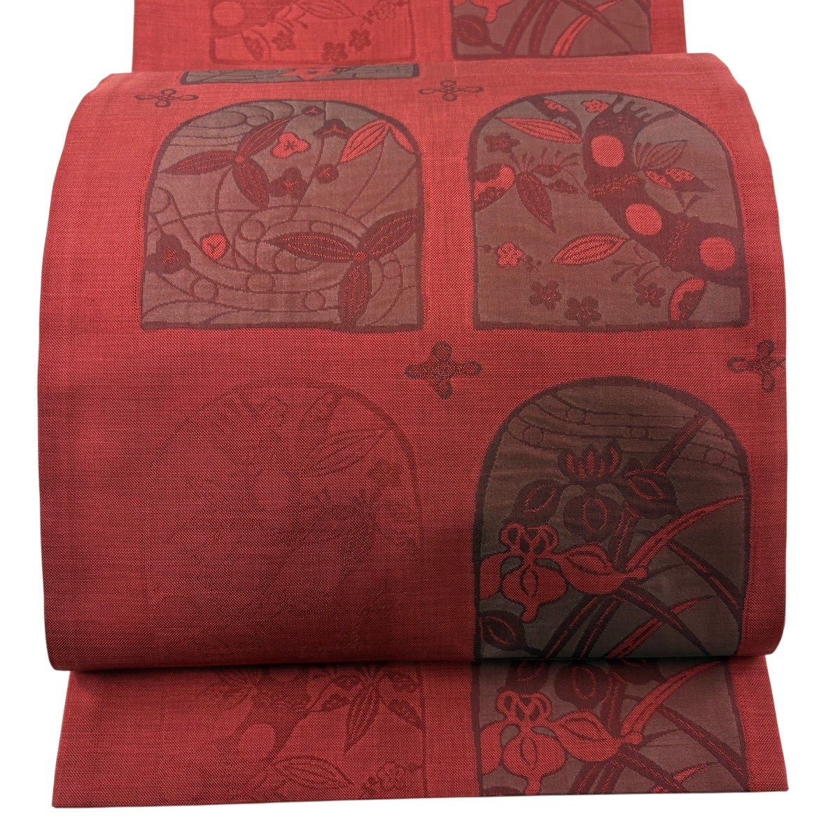 美品】 袋帯 秀品 木屋太 落款あり 梅 草花 赤 六通 正絹｜中古・古着