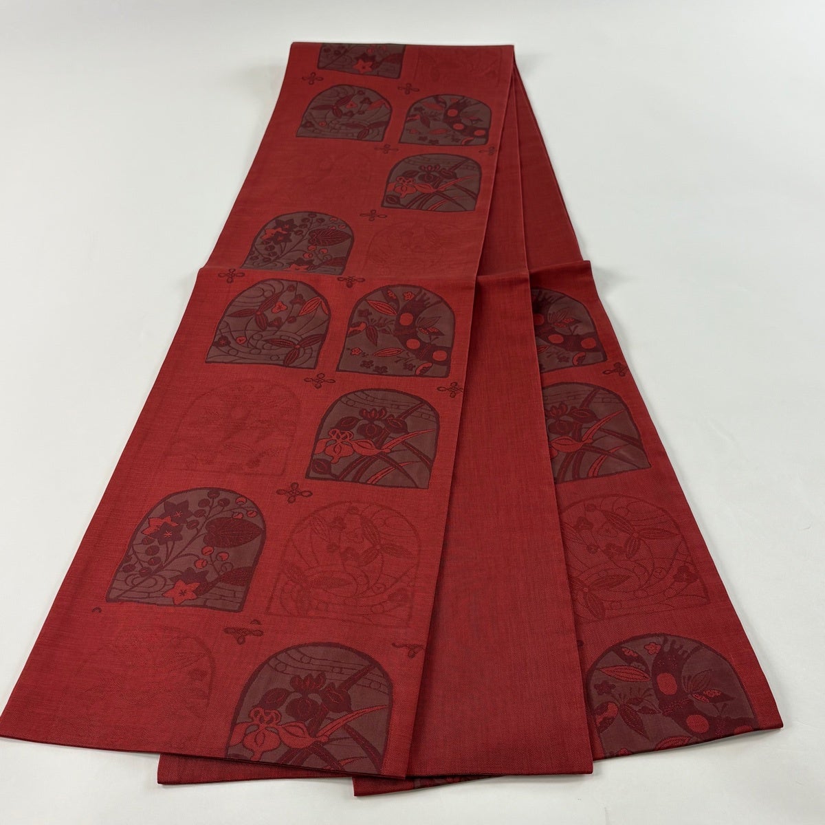 美品】 袋帯 秀品 木屋太 落款あり 梅 草花 赤 六通 正絹｜中古・古着