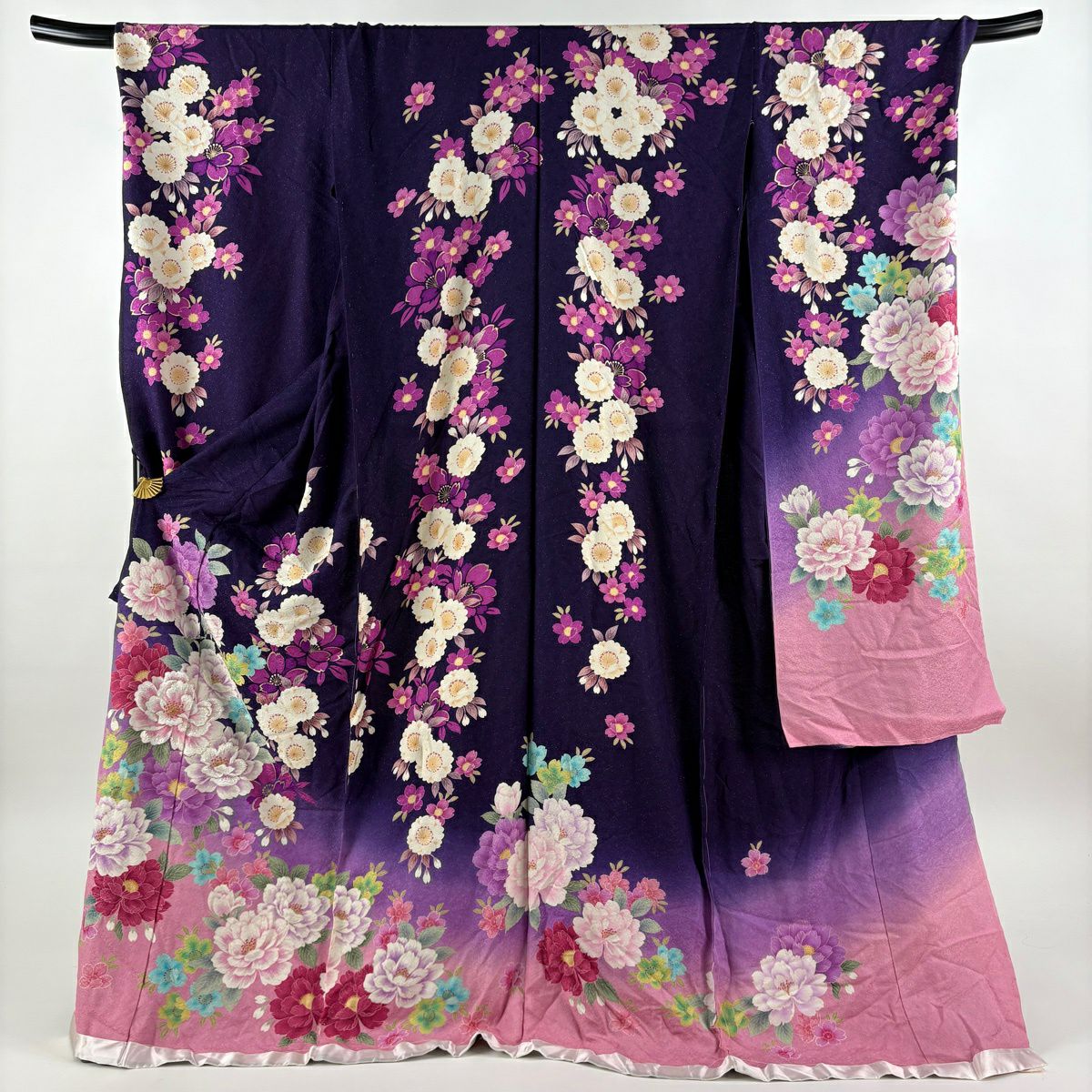 振袖　超美品　正絹　金糸刺繍　濃紫 最終価格】 70%OFF 【美品】振袖 身丈176.5cm 裄丈73cm 未仕立て 仮絵