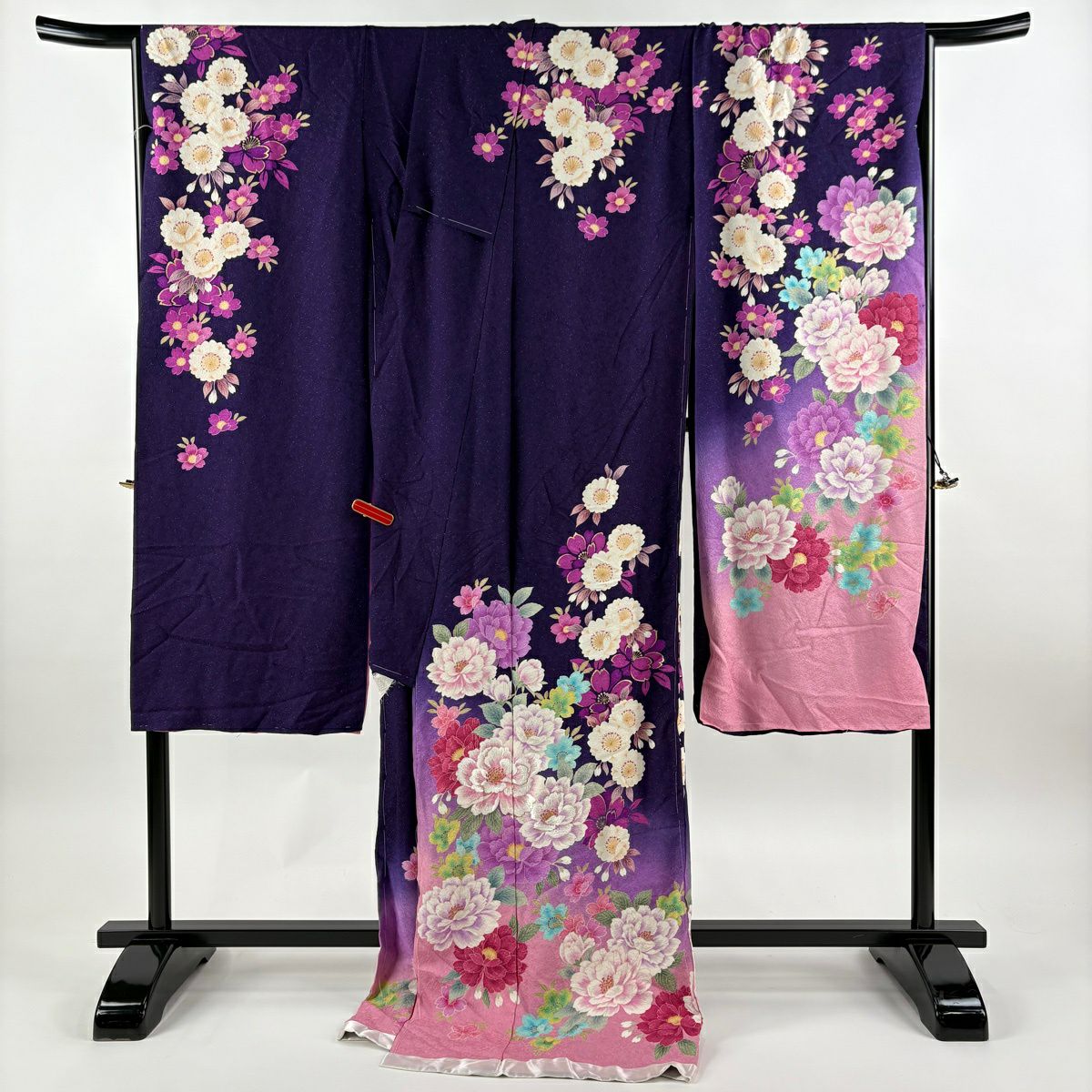 美品】振袖 身丈176.5cm 裄丈73cm 未仕立て 仮絵羽 牡丹 桜 銀通し