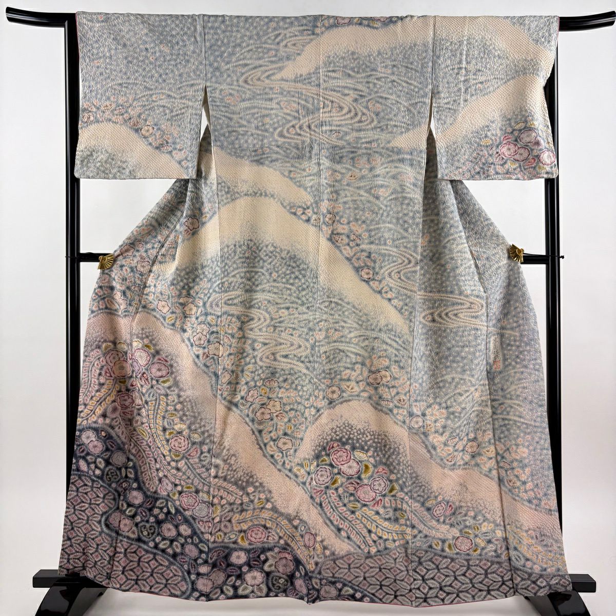 訪問着 身丈162.5cm 裄丈65.5cm M 袷 落款あり 辻が花 ぼかし 灰紫