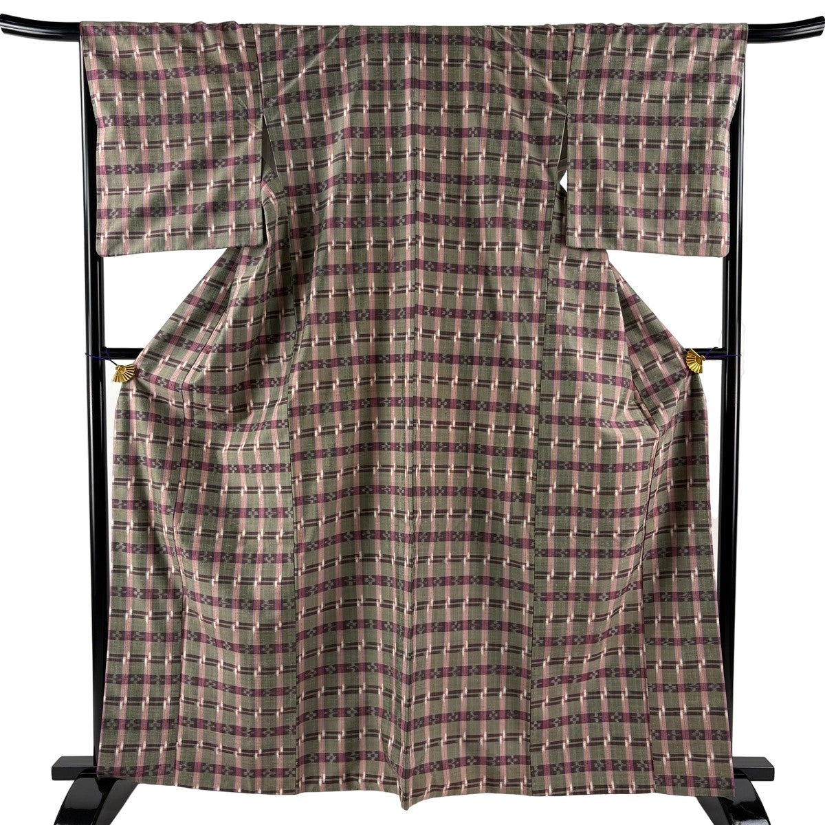 美品】 紬 身丈154.5cm 裄丈63cm S 袷 琉球かすり 証紙あり 燕 格子