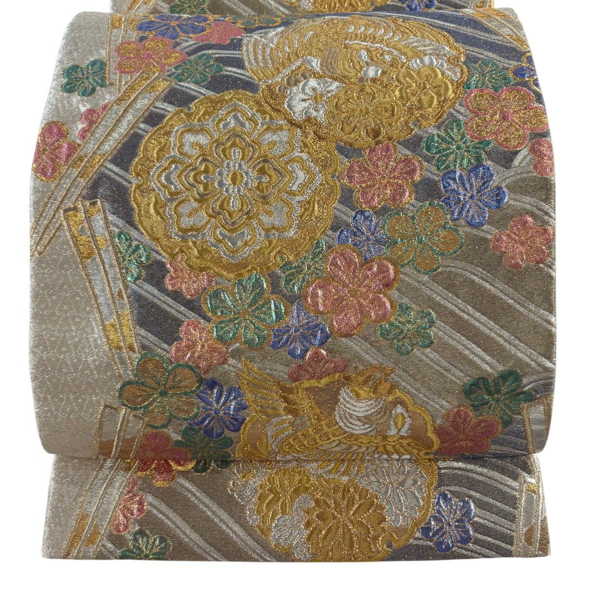 袋帯 秀品 辻が花柄 流水 金銀糸 箔 黒 六通 正絹｜中古・古着