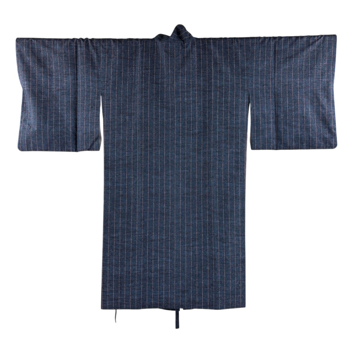美品】道中着 身丈109cm 裄丈65cm M 和装コート 紬地 縦縞 幾何学 紺色