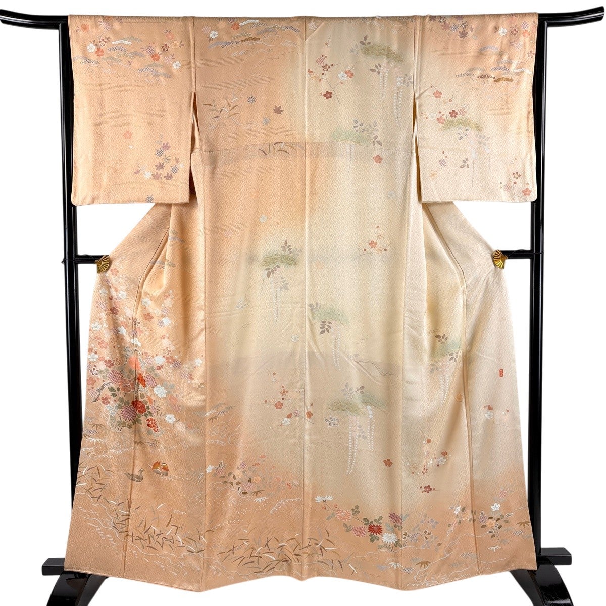 50%OFF 訪問着 身丈162cm 裄丈64cm M 袷 落款あり 鴛鴦 松竹梅 金糸