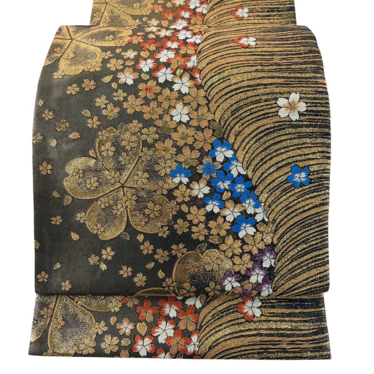 30%OFF 【美品】 袋帯 秀品 幾何学模様 金糸 箔 緑 六通 正絹 K30