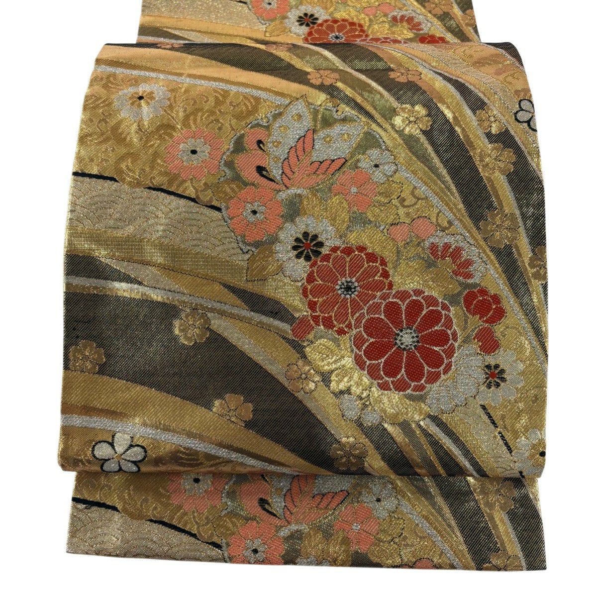 美品】 袋帯 秀品 桜 蝶 唐織 金糸 ピンク 六通 正絹｜中古・古着