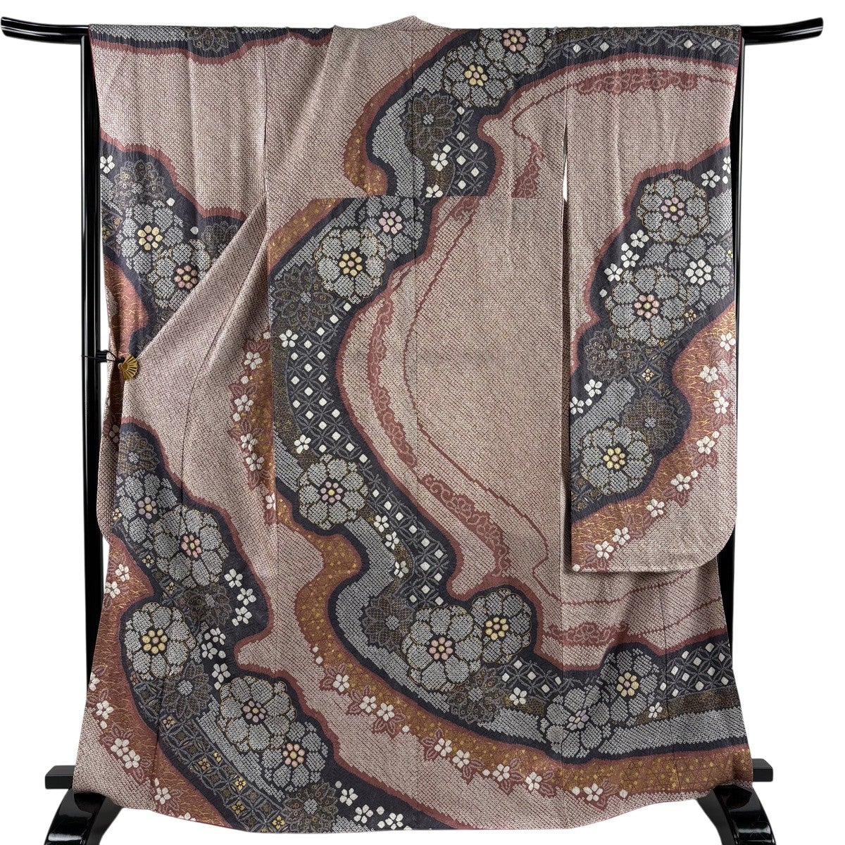 美品】 振袖 身丈166.5cm 裄丈67cm M 袷 花 霞 総絞り 金彩 薄小豆