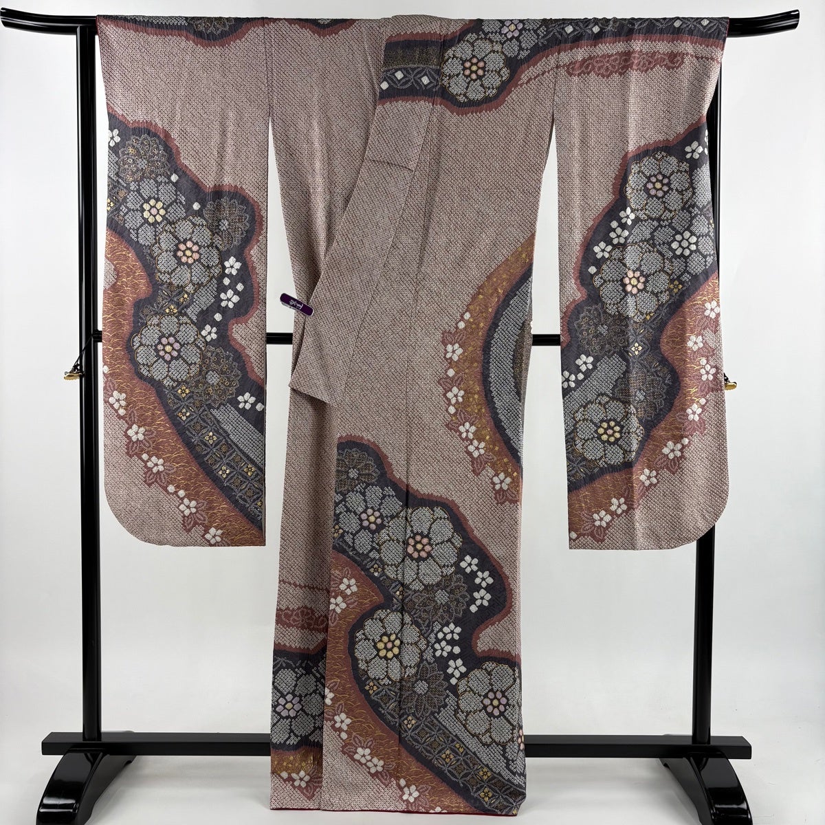 美品】 振袖 身丈166.5cm 裄丈67cm M 袷 花 霞 総絞り 金彩 薄小豆
