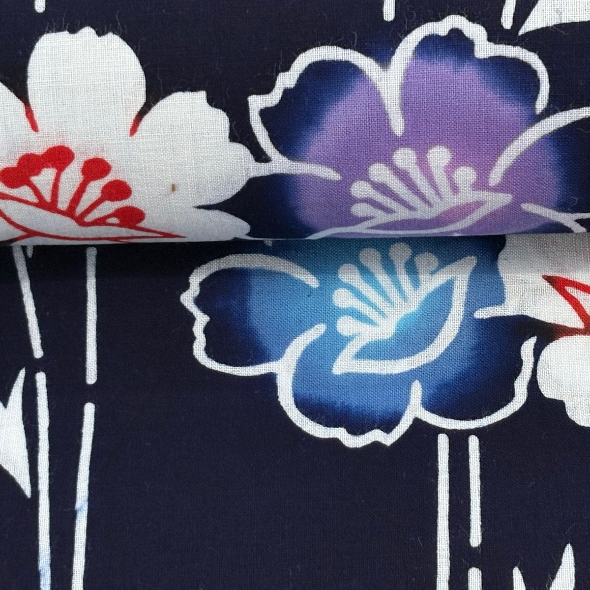 反物 優品 浴衣 草花 濃紺 綿｜中古・古着・リサイクル着物通販