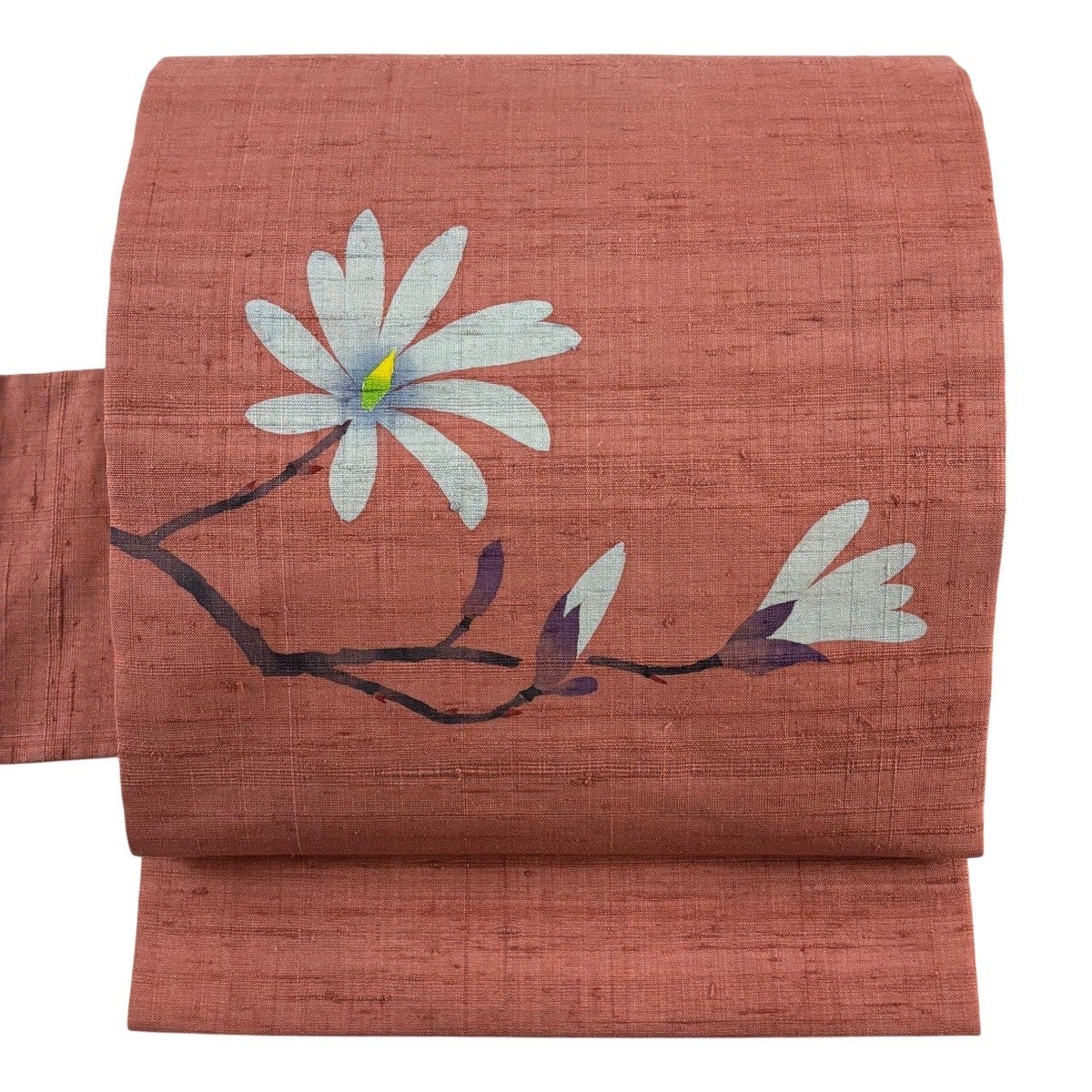 美品】 袋帯 秀品 紬地 枝花 箔 赤茶 お太鼓柄 正絹｜中古・古着