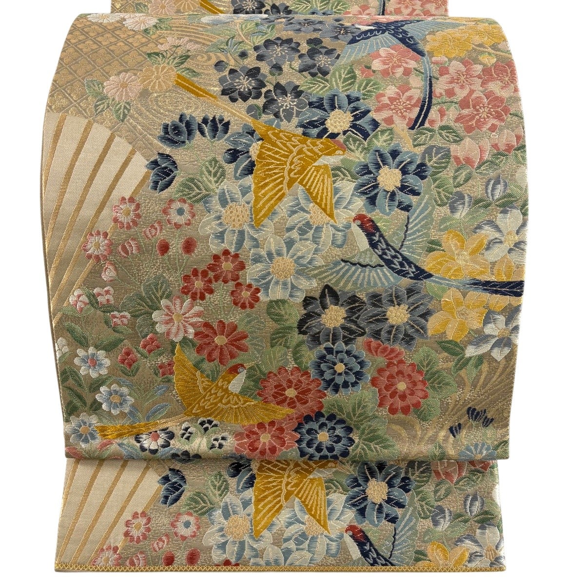 袋帯 秀品 華文 花うさぎ 金糸 箔 金茶 六通 正絹｜中古・古着