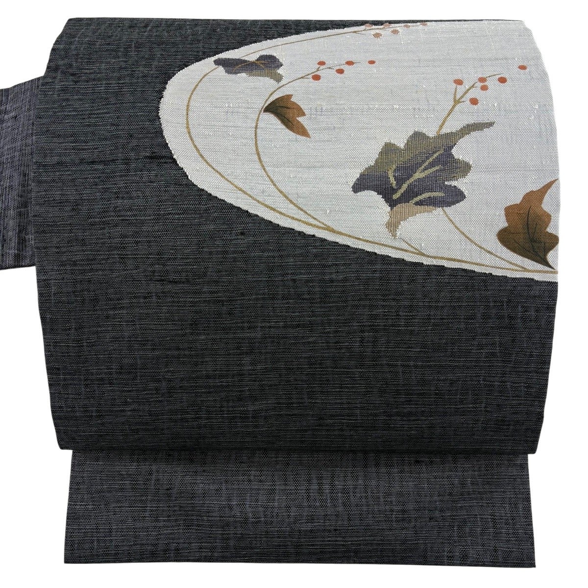 名古屋帯　古典柄　グレーブラック　金彩 美品】 名古屋帯 秀品 鈴 花 螺鈿箔 金彩 黒灰 正絹｜中古・古着