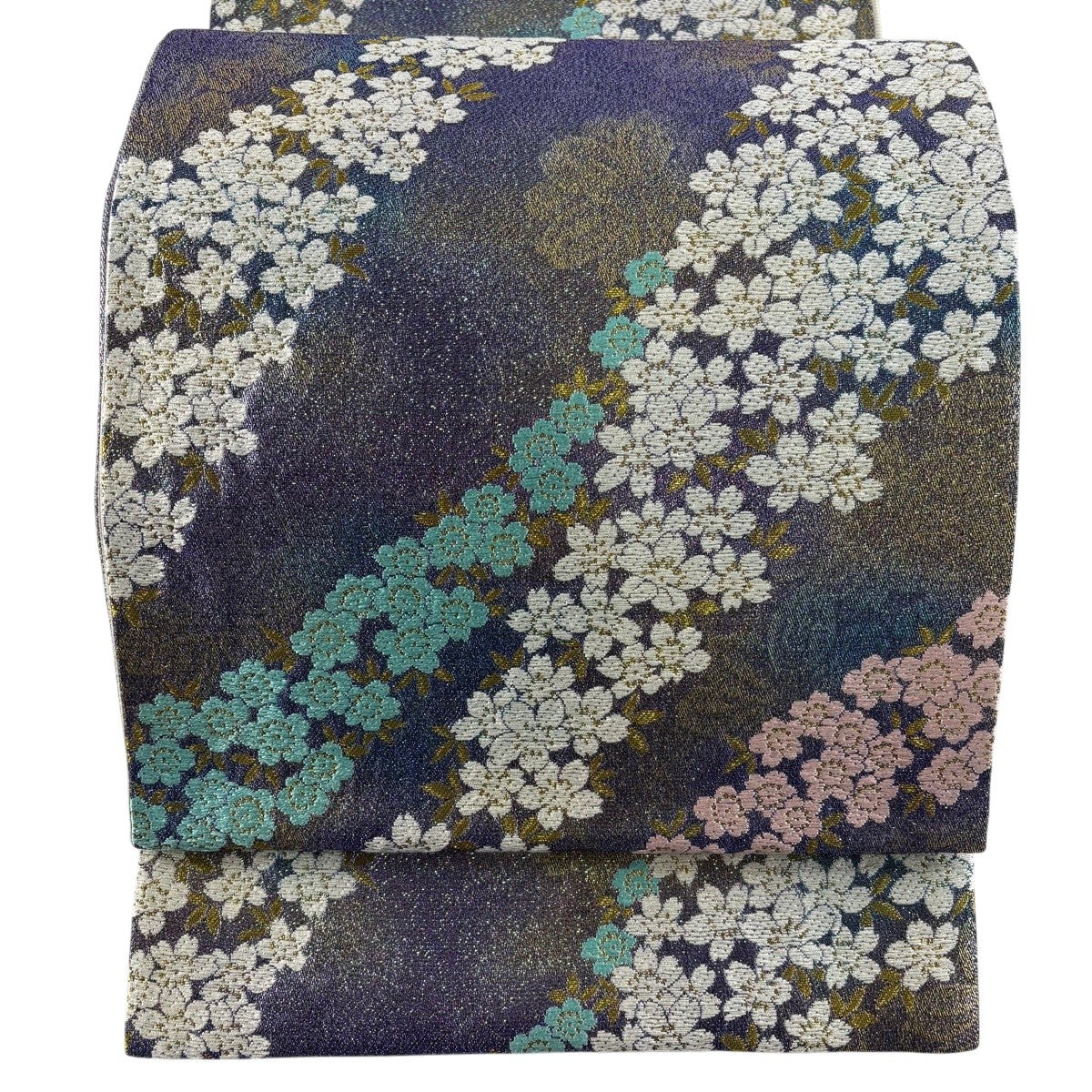 美品】 袋帯 秀品 証紙あり 辻が花 金糸 箔 紫 お太鼓柄 正絹|中古 美品】 袋帯 秀品 証紙あり 辻が花 金糸 箔 紫 お太鼓柄 正絹|中古
