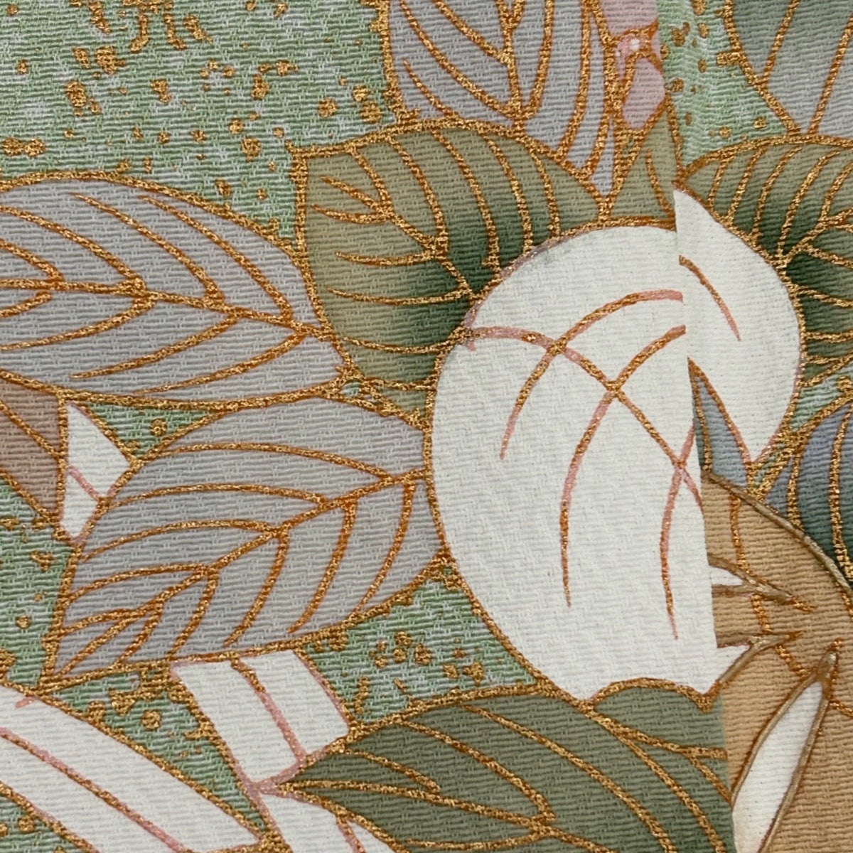 訪問着 身丈162cm 裄丈65.5cm M 袷 蝶 橘 金彩 薄緑 正絹 名品｜中古
