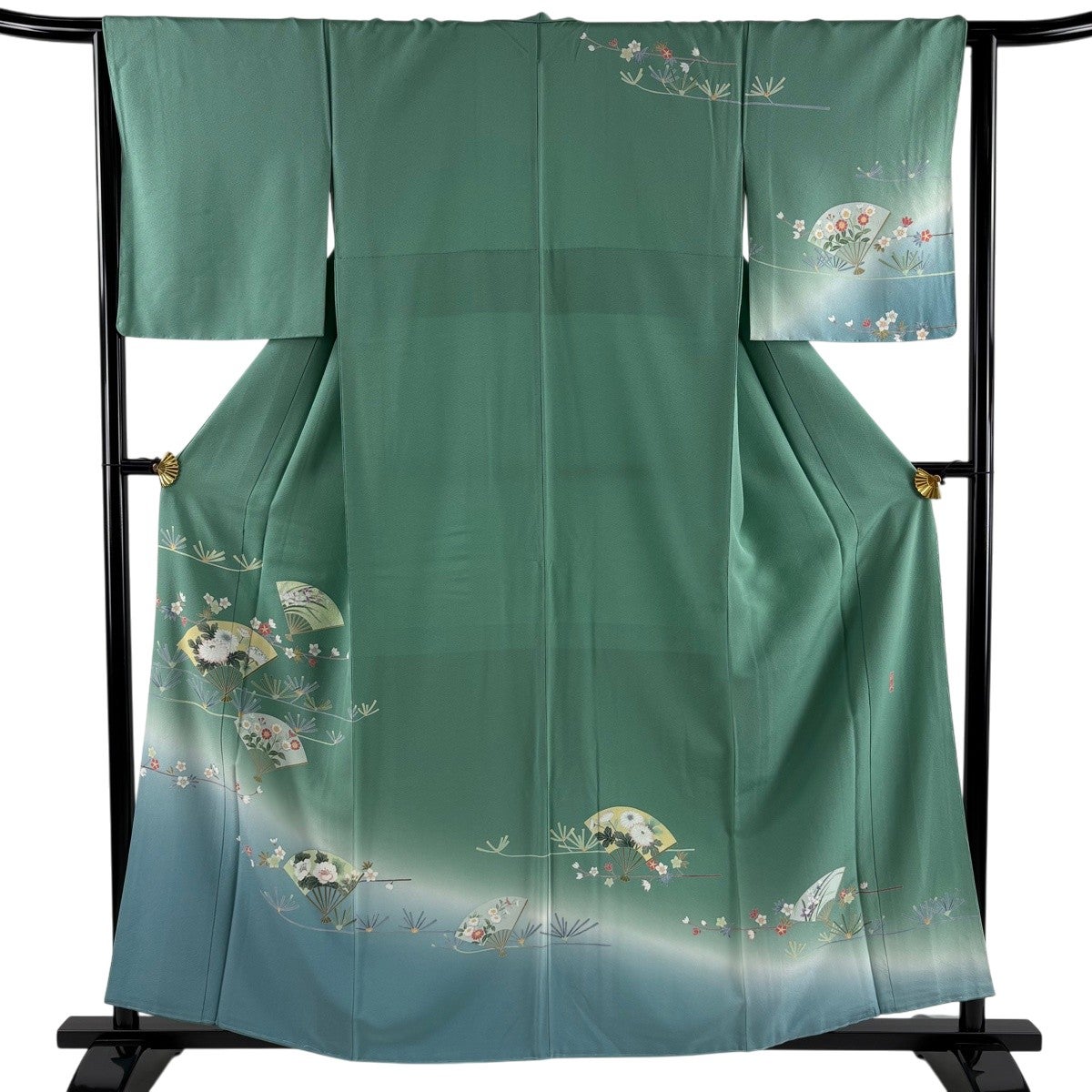 訪問着 身丈161cm 裄丈69.5cm L 袷 落款あり 緑 正絹 秀品｜中古・古着