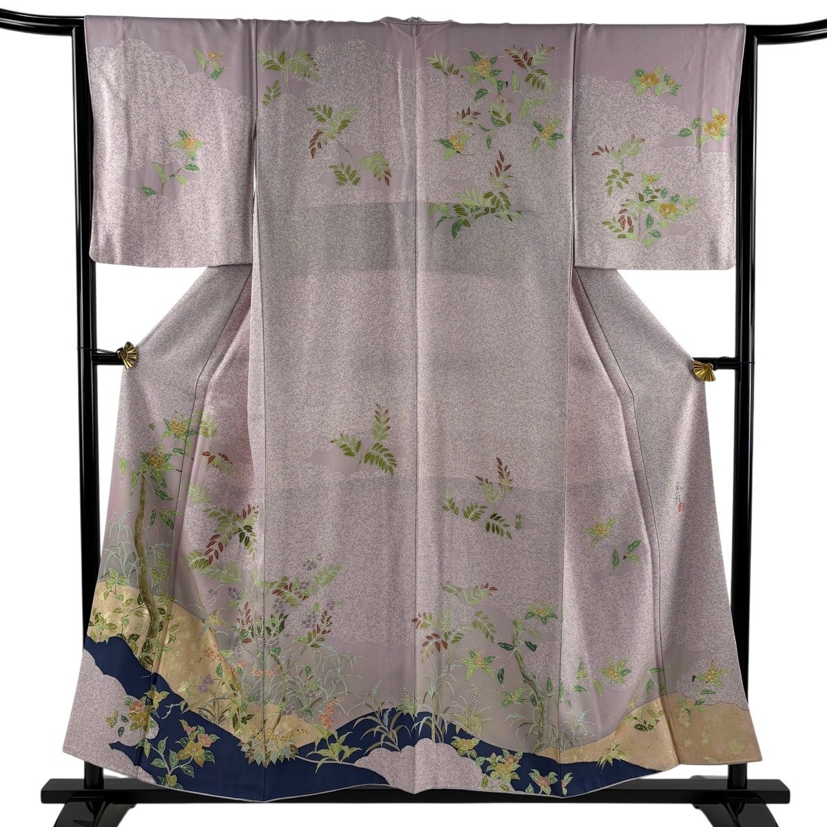 SUYAMAN 送料込み 特大 155cm 厚み6.2cm 衝立 天然木 美品】 訪問着 身丈155cm 裄丈65cm M 袷 田家鬼彩 落款あり 草花 雲文