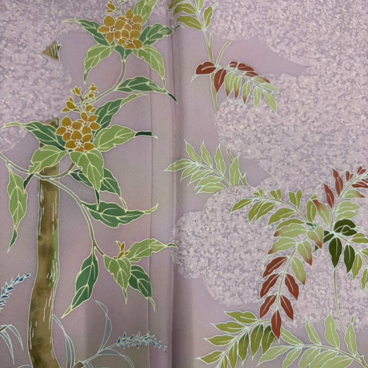 美品】 訪問着 身丈155cm 裄丈65cm M 袷 田家鬼彩 落款あり 草花 雲文