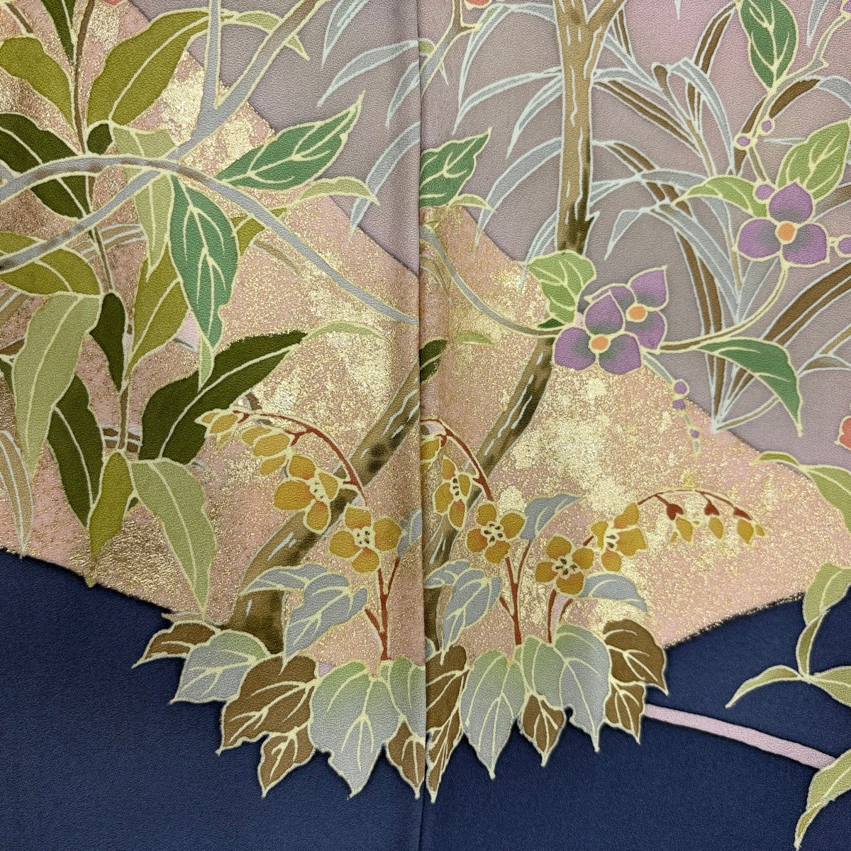 美品】 訪問着 身丈155cm 裄丈65cm M 袷 田家鬼彩 落款あり 草花 雲文