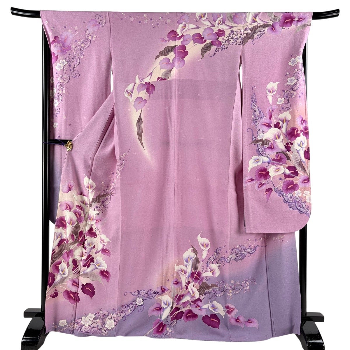 振袖 身丈168cm 裄丈67.5cm L 袷 カラー 箔 金銀彩 薄紫 正絹 名品