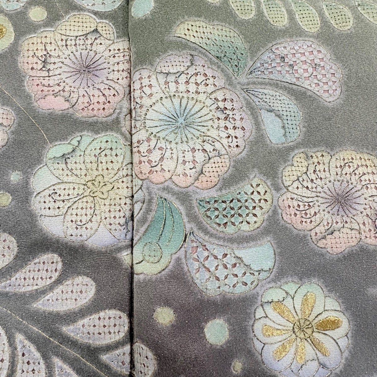 美品】 訪問着 身丈163cm 裄丈65cm M 袷 辻が花柄 刺繍 金通しし 茶