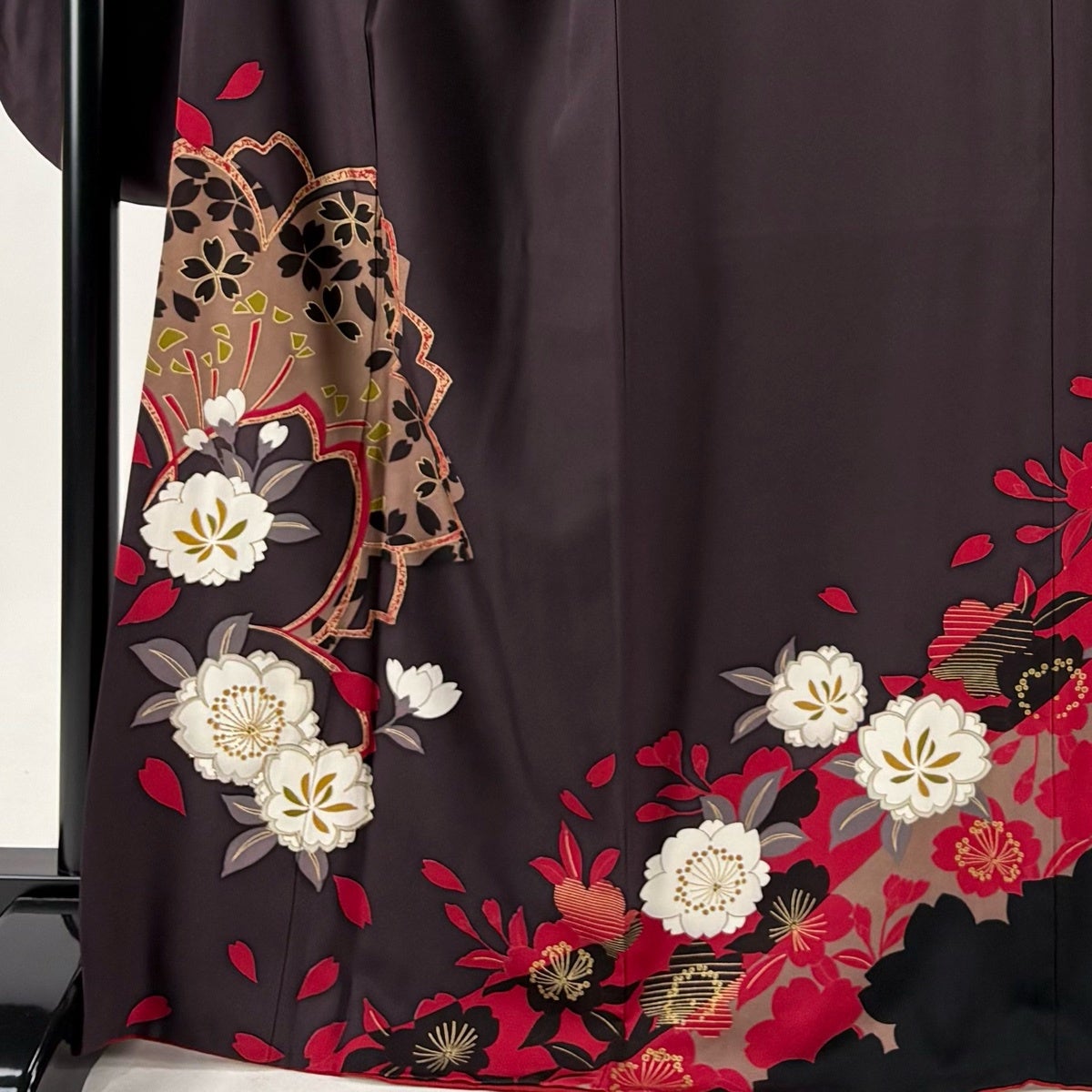 振袖 身丈168.5cm 裄丈69cm L 袷 桜 金彩 箔 茶紫 正絹 名品｜中古