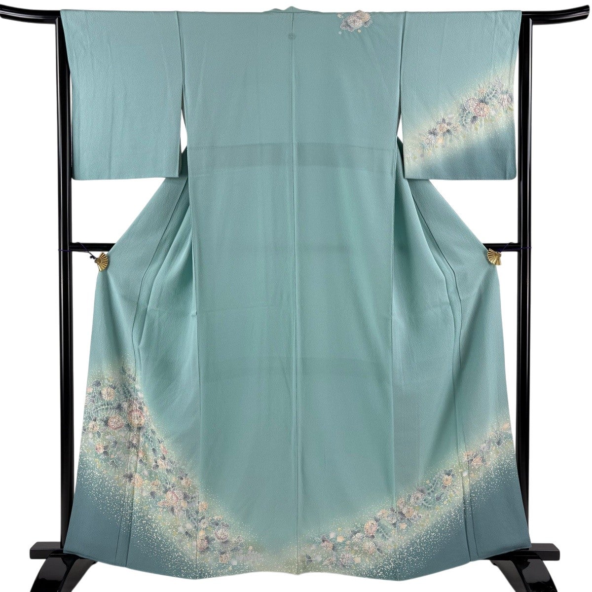訪問着 身丈163cm 裄丈63cm S 袷 辻が花 ぼかし 薄緑 正絹 名品 一つ紋