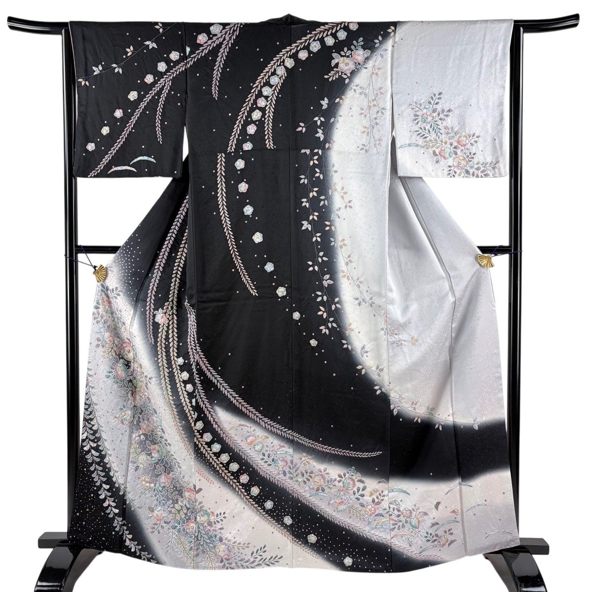 訪問着 身丈162cm 裄丈63.5cm S 袷 辻が花 金彩 ぼかし 黒 正絹 名品
