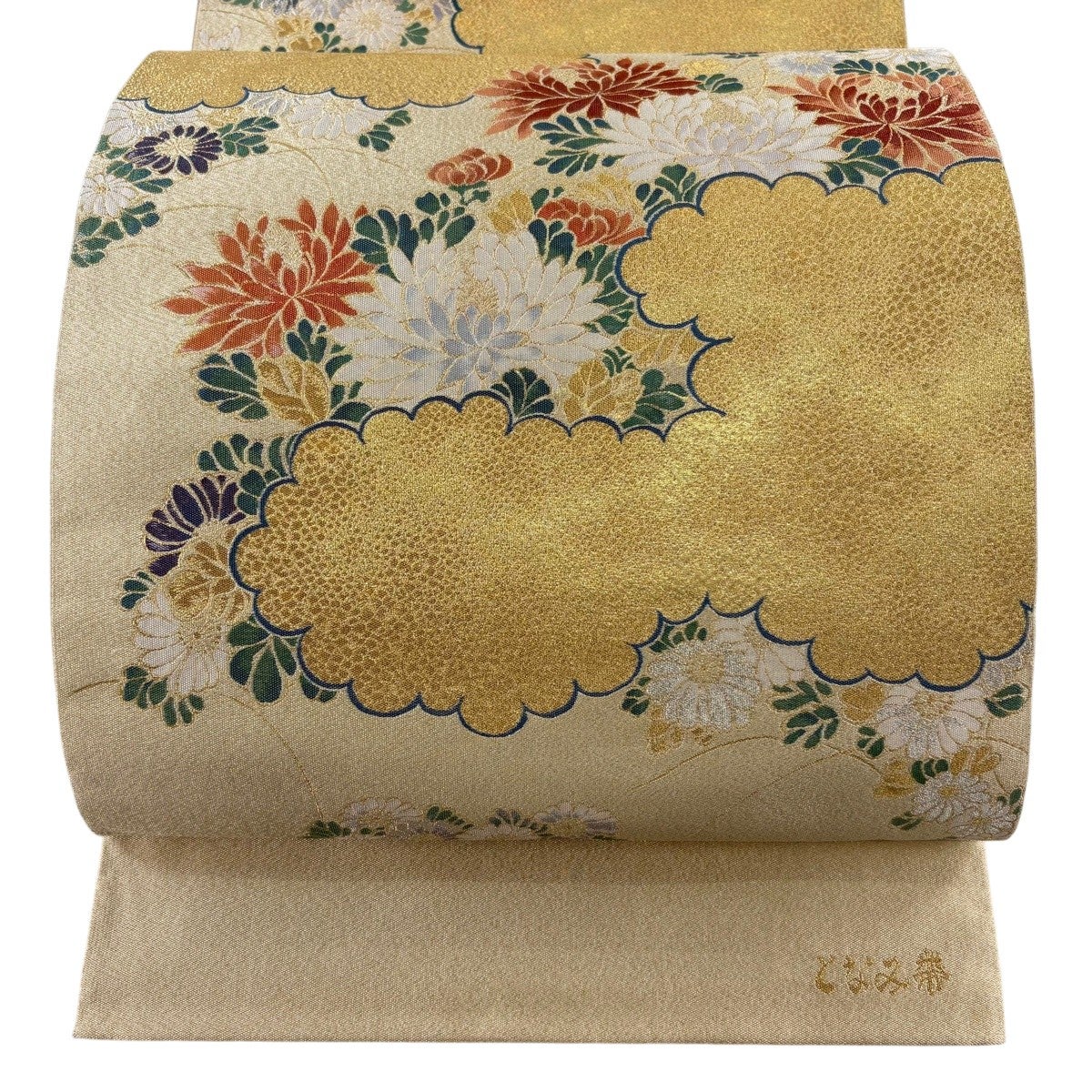 袋帯 美品 逸品 落款あり 夢二 となみ織物 市松 幾何学模様 黒 六通
