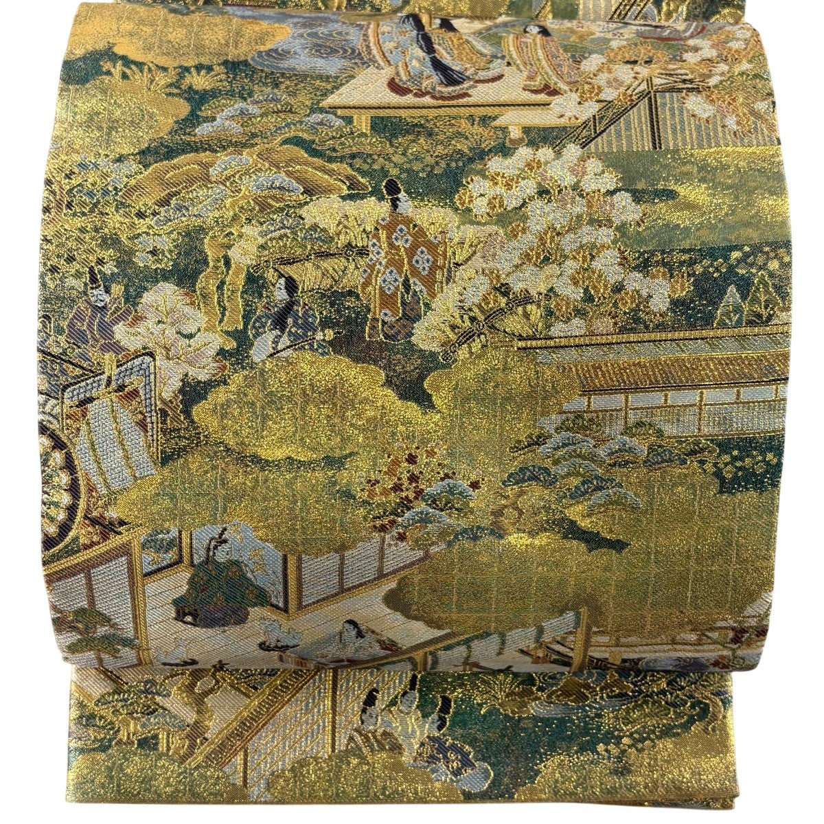 袋帯 名品 落款あり 桜 葉柄 箔 銀糸 灰紫 お太鼓柄 正絹｜中古・古着