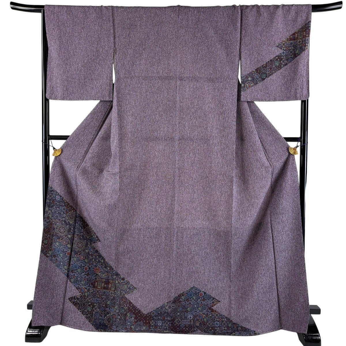 美品】 付下げ 身丈168cm 裄丈66.5cm M 袷 華文 花唐草 紫 正絹 秀品