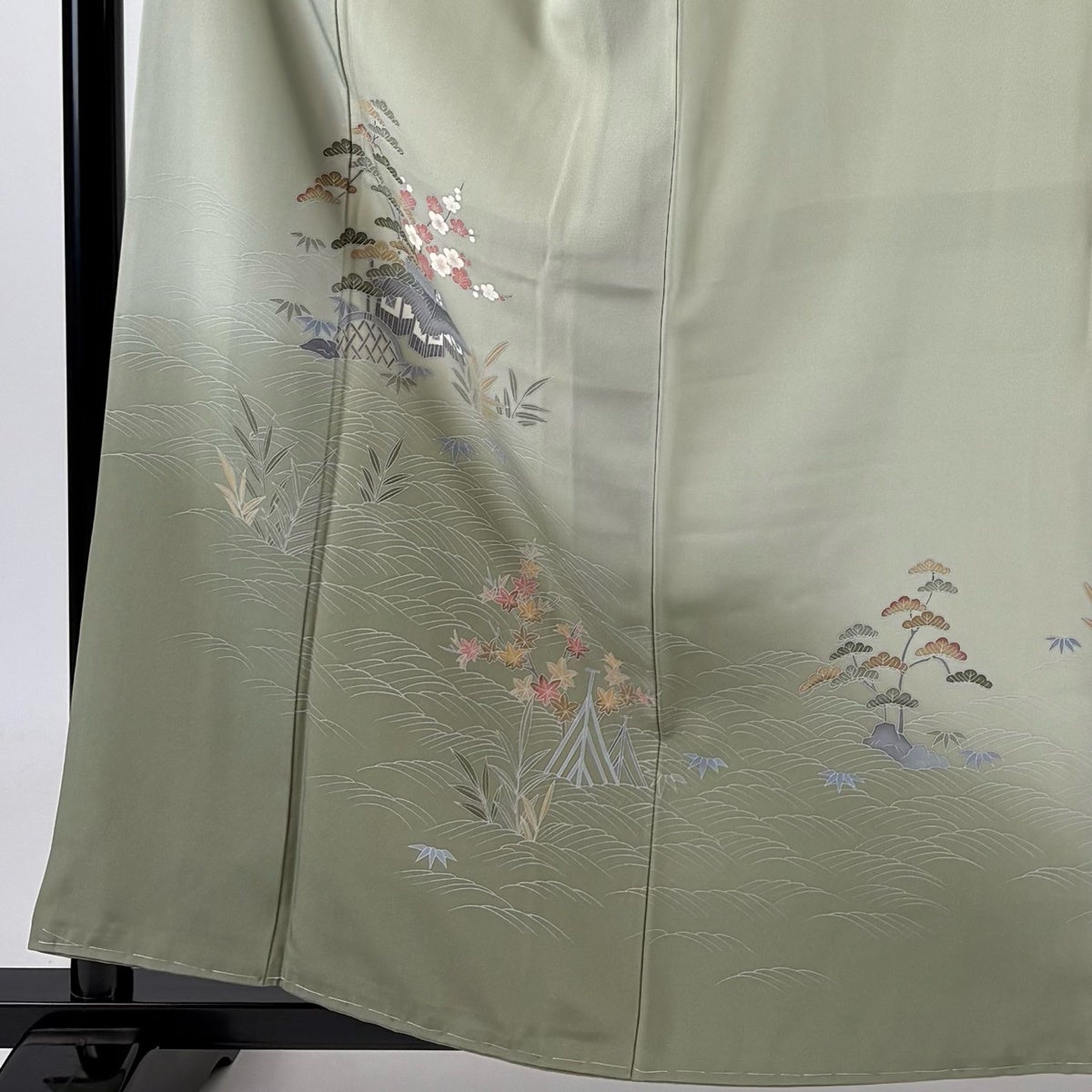 美品】 付下げ 身丈161cm 裄丈62cm S 袷 落款あり 建物 松竹梅 ぼかし