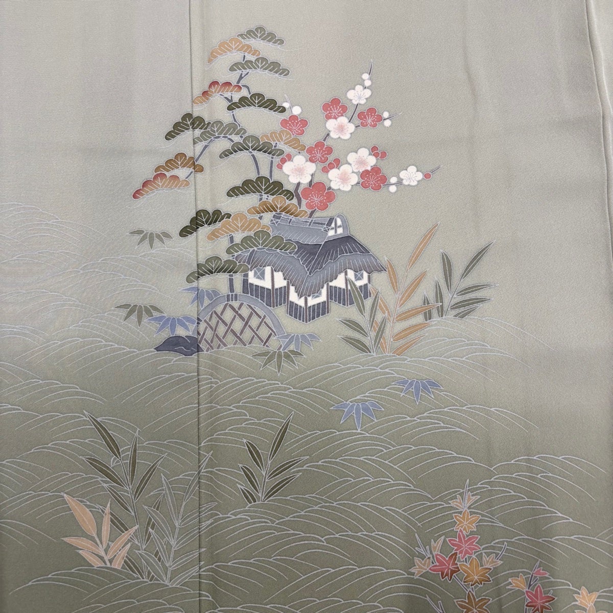 美品】 付下げ 身丈161cm 裄丈62cm S 袷 落款あり 建物 松竹梅 ぼかし