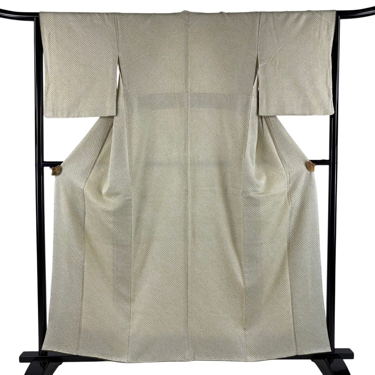 美品】 小紋 身丈158cm 裄丈63cm S 袷 疋田 絞り 抹茶色 正絹 秀品