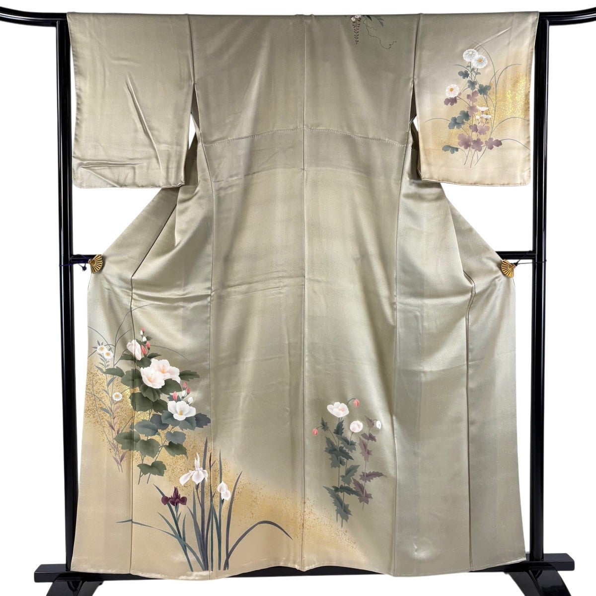 訪問着 身丈158.5cm 裄丈67.5cm L 袷 芝 幾何学 黒 正絹 美品 訪問着 身丈158.5cm 裄丈63.5cm S 袷 草花 金彩 抹茶色 正絹 秀品