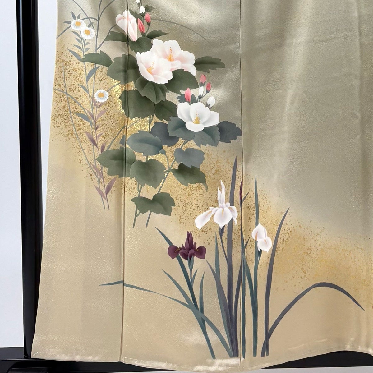 訪問着 身丈158.5cm 裄丈63.5cm S 袷 草花 金彩 抹茶色 正絹 秀品