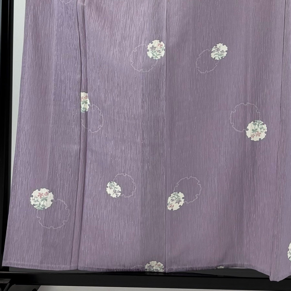 美品】 小紋 身丈159cm 裄丈65.5cm M 単衣 草花 雪輪 紫 正絹 秀品