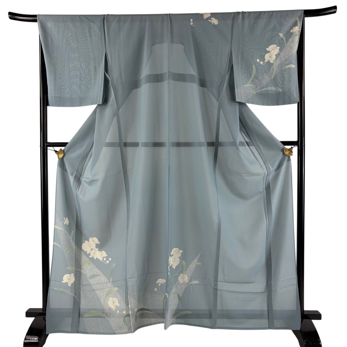 訪問着 身丈165cm 裄丈68.5cm L 薄物 絽 蘭 水色 正絹 秀品｜中古