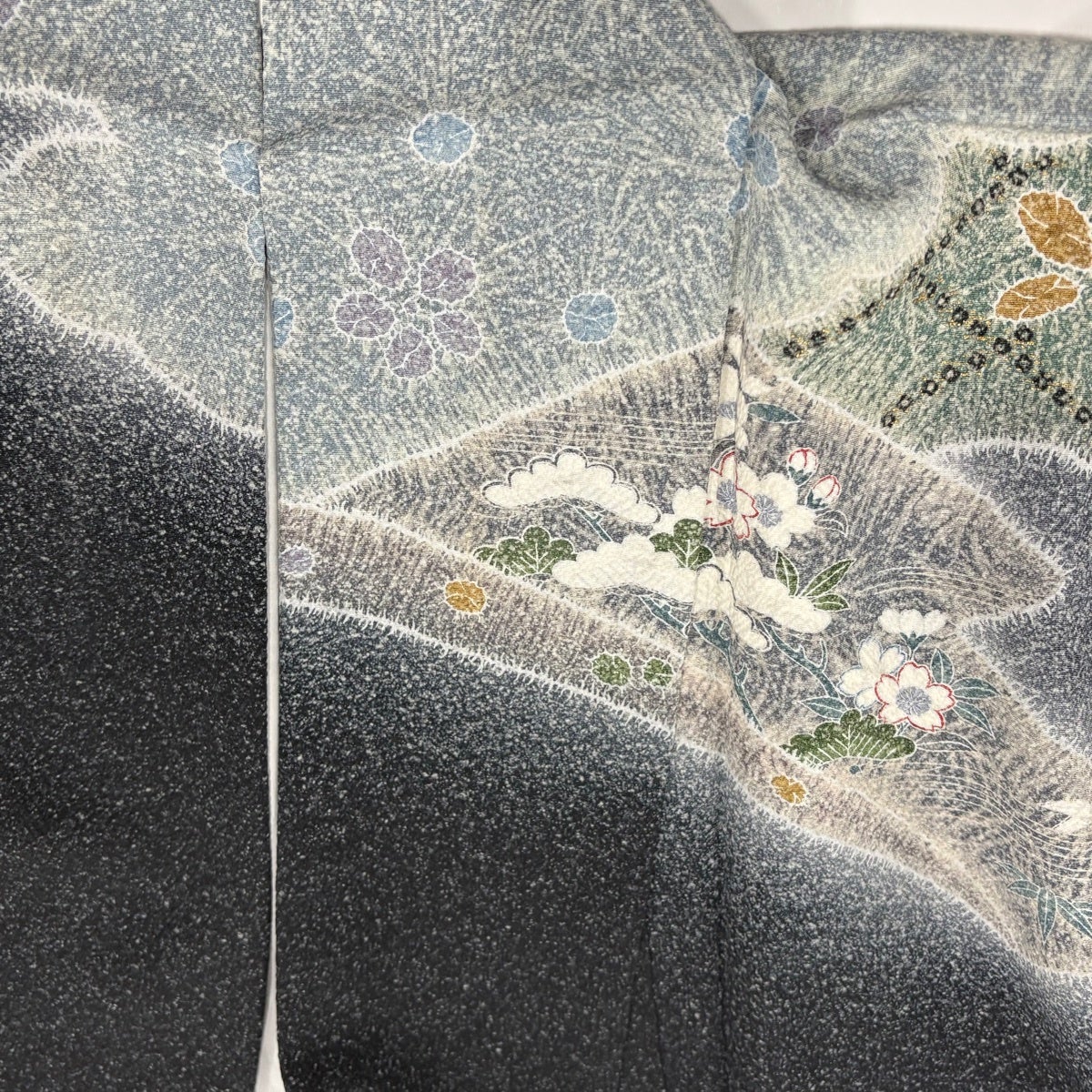 訪問着 身丈170cm 裄丈69cm L 袷 やまと 松竹梅 亀甲 金彩 墨色 正絹