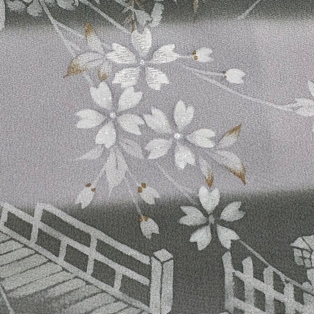 訪問着 身丈167cm 裄丈65cm M 袷 落款あり 枝垂れ桜 建物 ぼかし 金彩