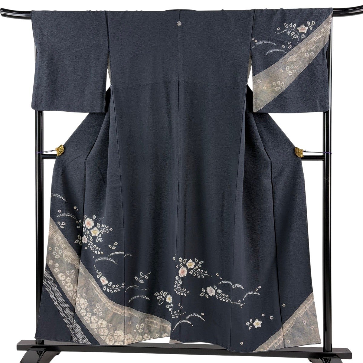 訪問着 身丈155.5cm 裄丈63cm S 袷 草花 流水 金彩 絞り 灰緑 正絹
