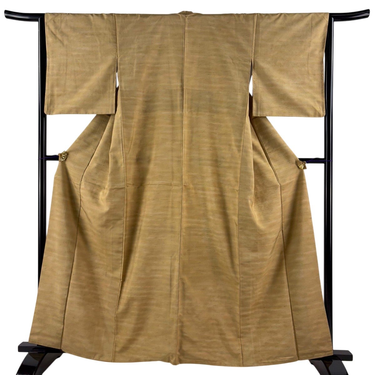 小紋 身丈162cm 裄丈64cm M 袷 紬地 霞 薄黄土色 正絹 秀品｜中古