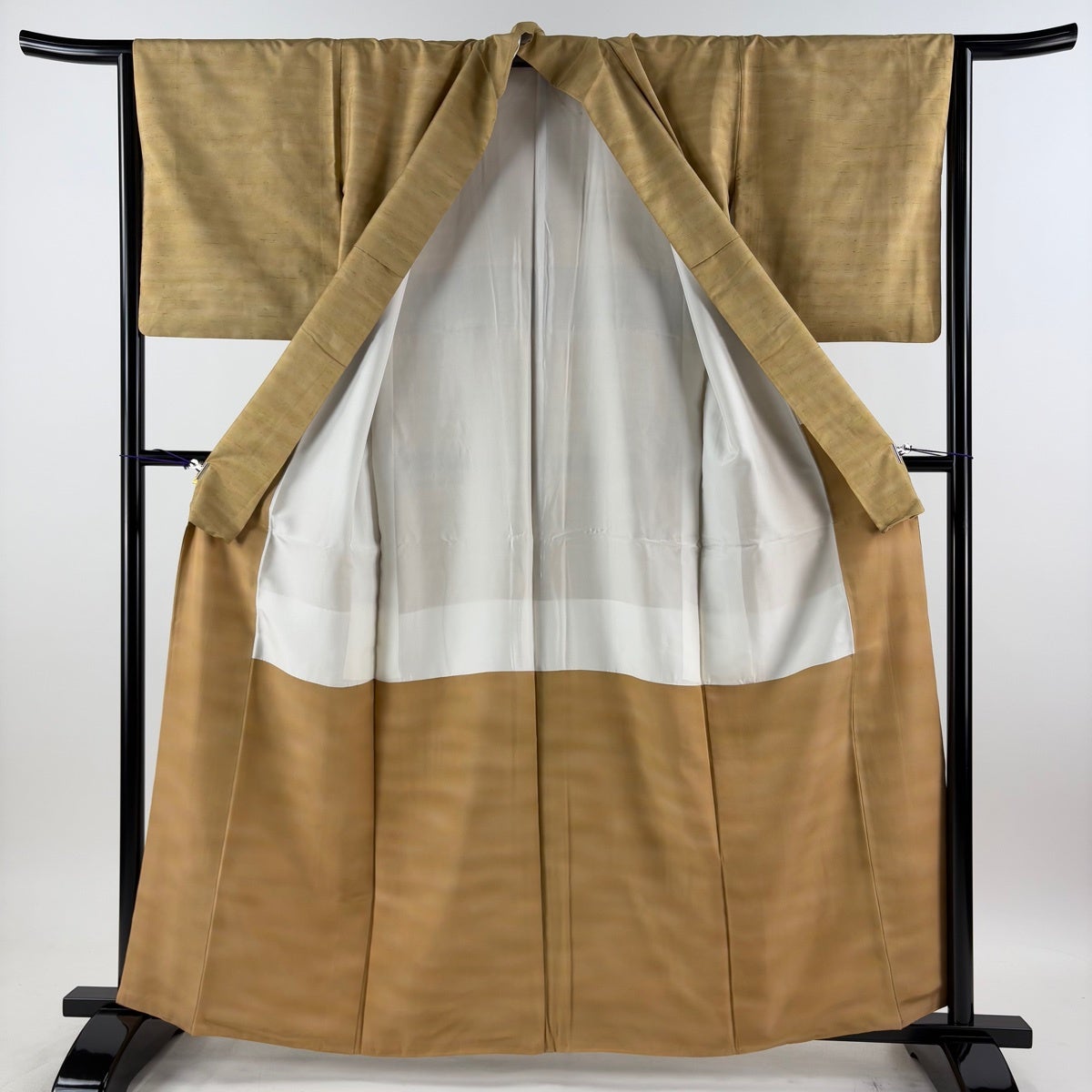 小紋 身丈162cm 裄丈64cm M 袷 紬地 霞 薄黄土色 正絹 秀品｜中古