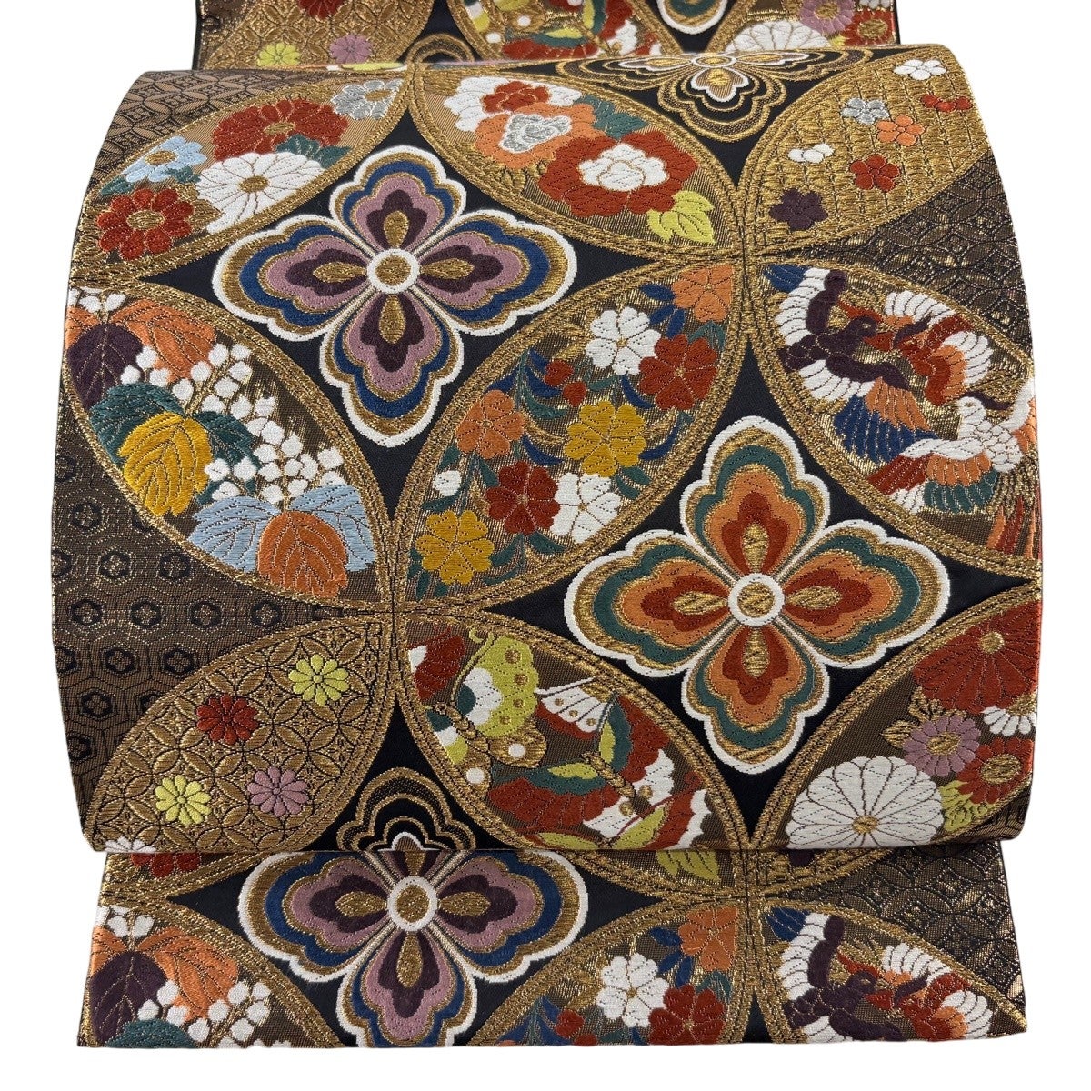 袋帯 秀品 七宝 花唐草 金糸 箔 赤 六通 正絹｜中古・古着・リサイクル
