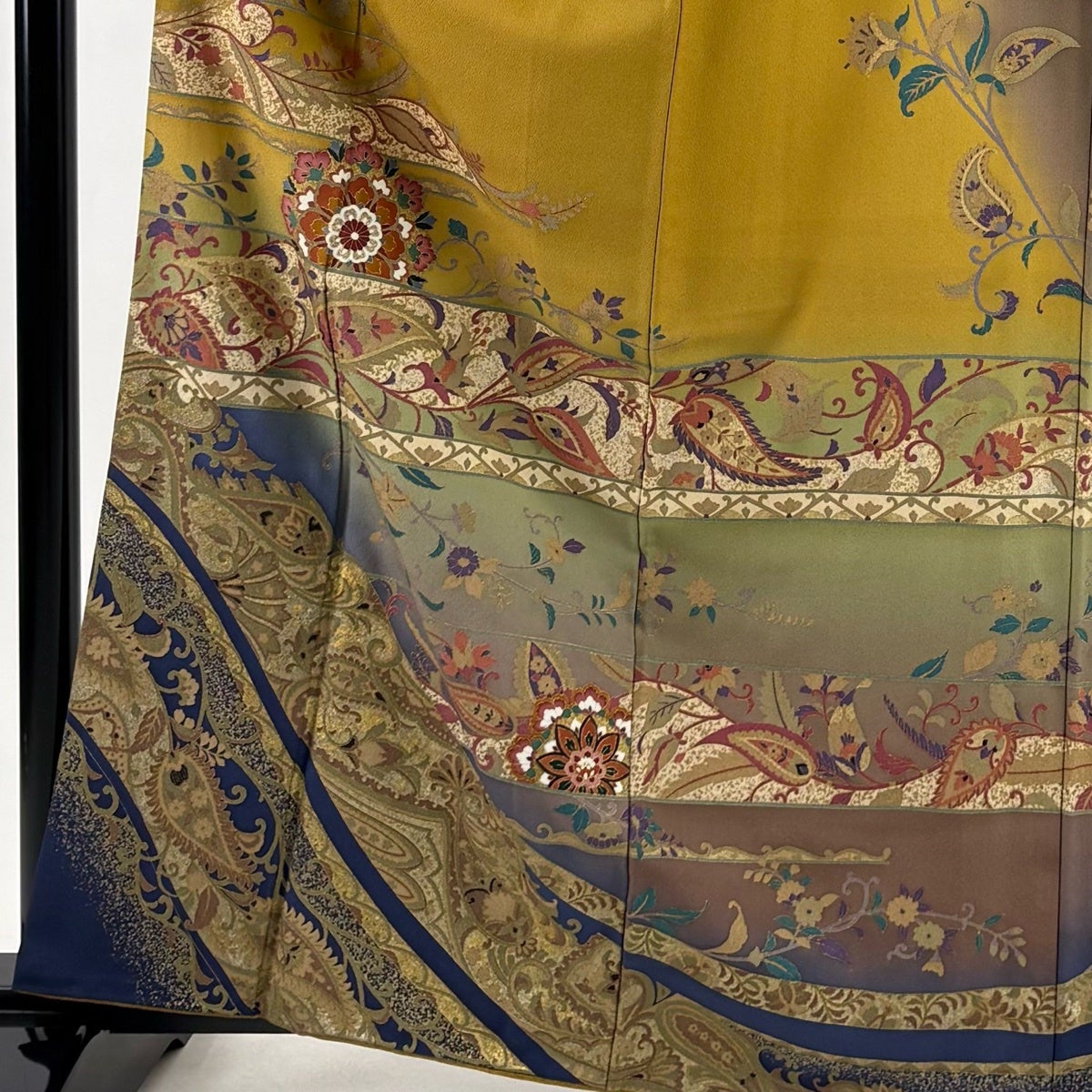 訪問着 身丈164cm 裄丈63.5cm S 袷 華文 草花 金銀彩 ぼかし 山吹茶色